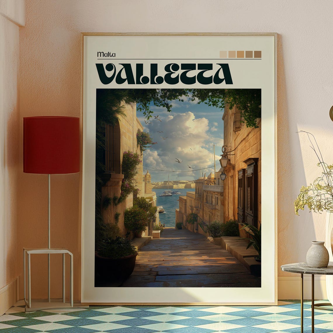 Valletta Malta Old Stone Street Harbor View Sunny Day Art Poster - Image 2
