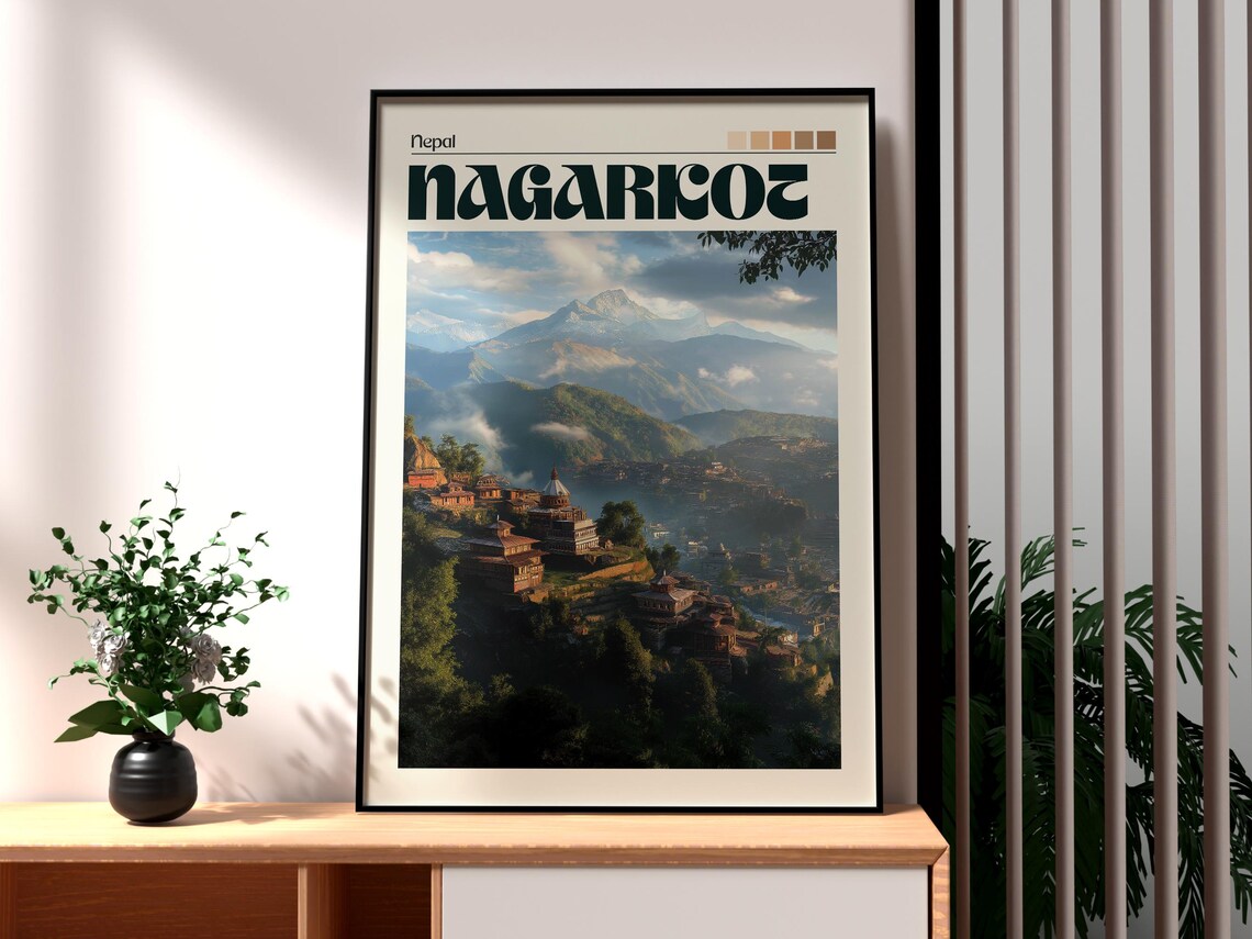 Nagarkot Nepal Himalayas Snow Peaks Hill Village Travel Poster