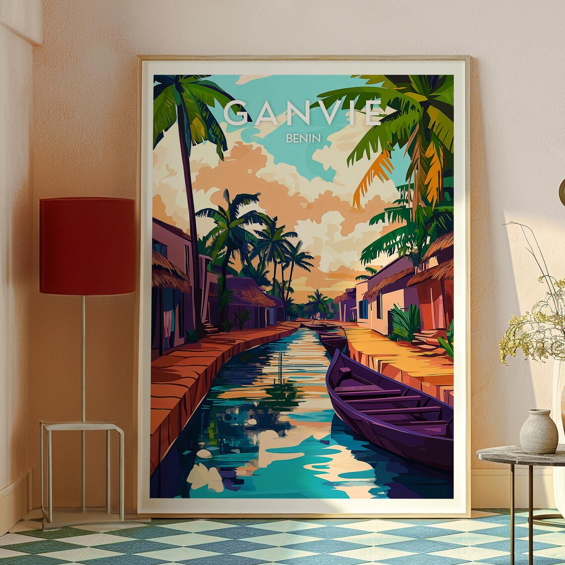 Ganvie Benin Floating Village Canal Palm Boat Vintage Travel Poster - Image 2