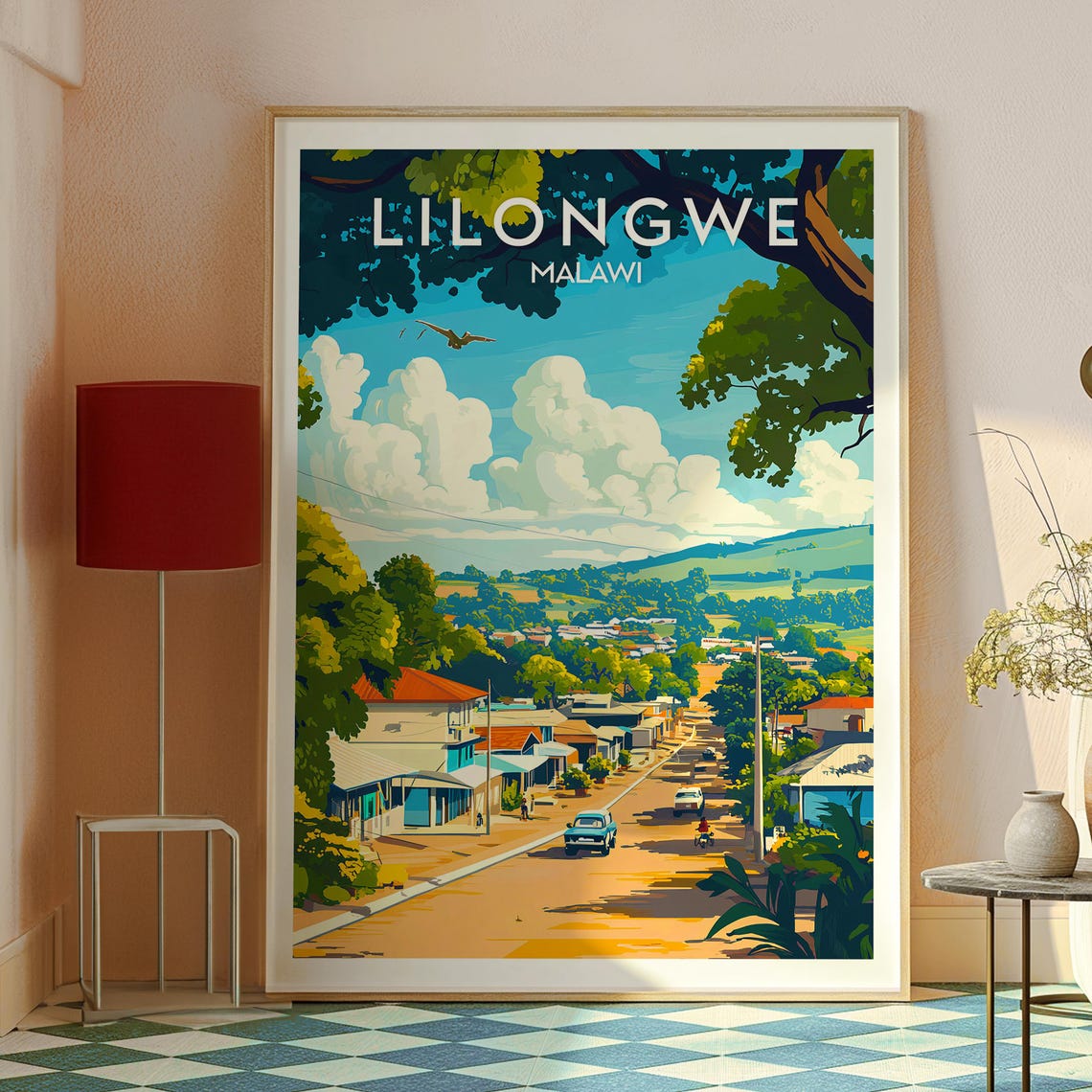 Lilongwe Malawi Shady Tree Lined Town Street Cars Scene Poster - Image 2