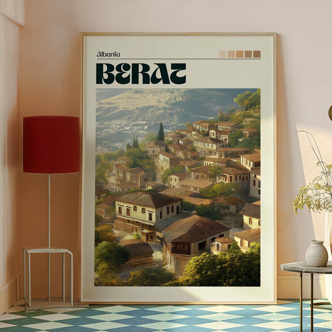 Berat Albania Ottoman Hill Town Sunset Glow Scene Travel Poster - Image 2