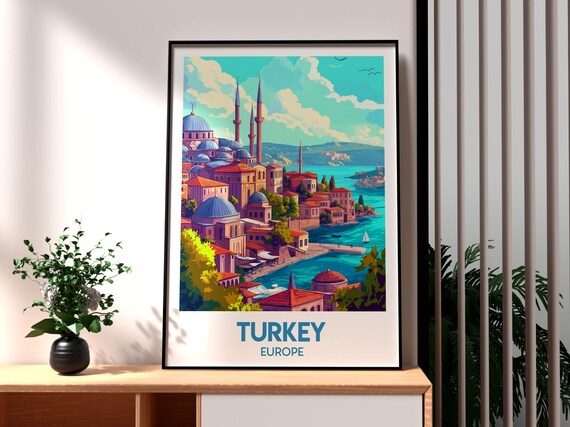 Turkey Istanbul Mosque Skyline Bosphorus Sunset Travel Poster