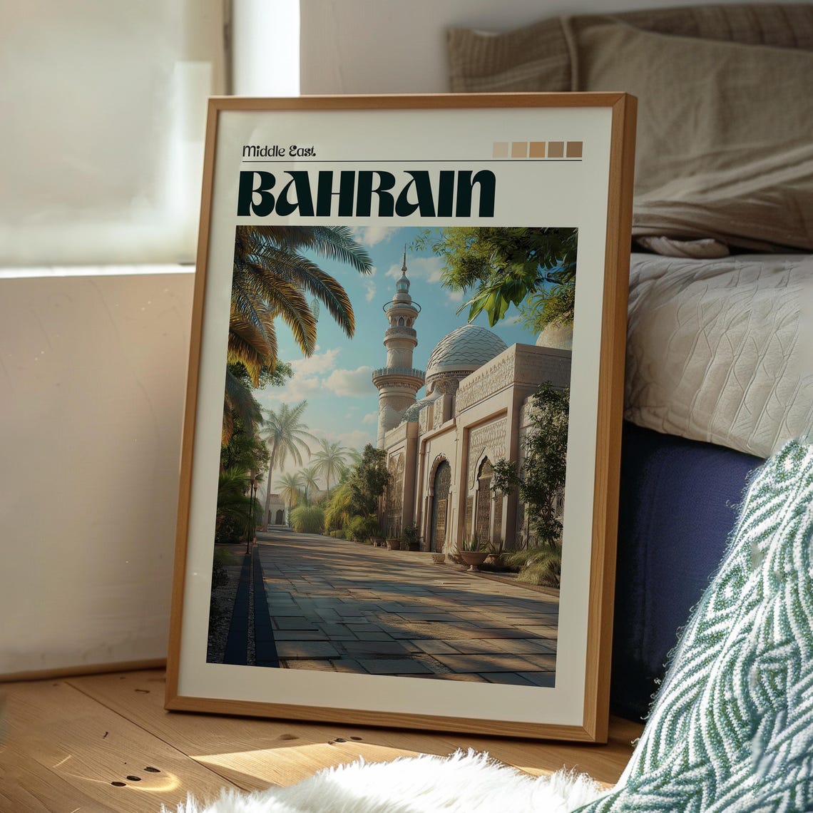 Bahrain Middle East Mosque Palm Courtyard Vintage Travel Poster - Image 3
