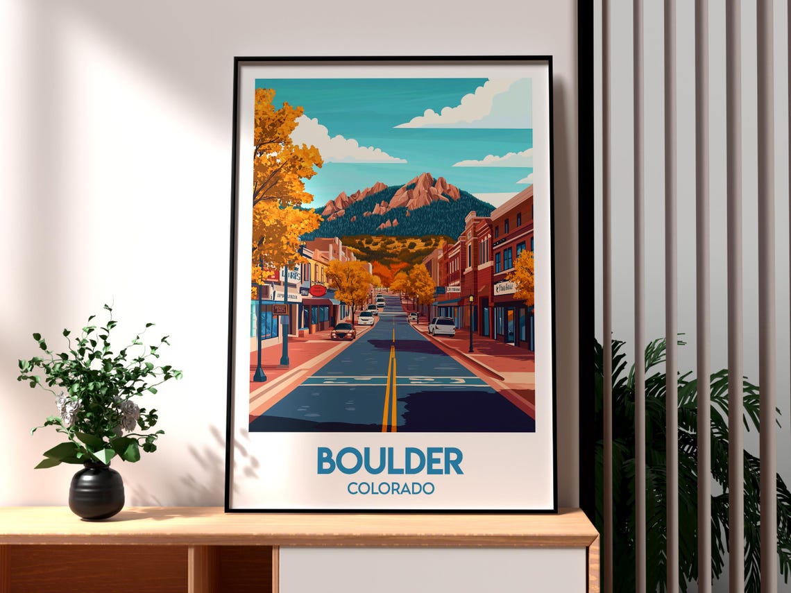 Boulder Colorado Downtown Street Mountain View Travel Poster
