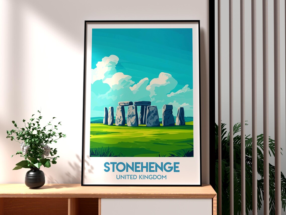 Stonehenge United Kingdom Ancient Stone Circle Green Plain Travel Poster