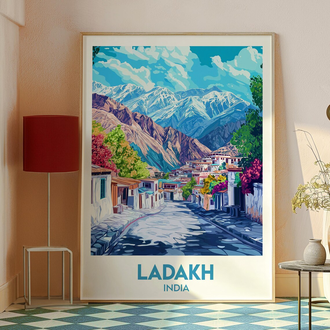 Ladakh India Retro Himalayan Mountain Village Street Travel Poster - Image 2