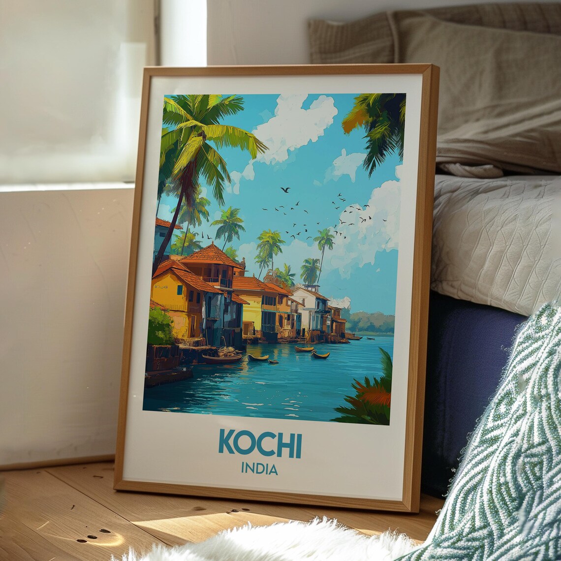 Kochi India Kerala Colorful Backwaters Waterfront Travel Poster - Image 3