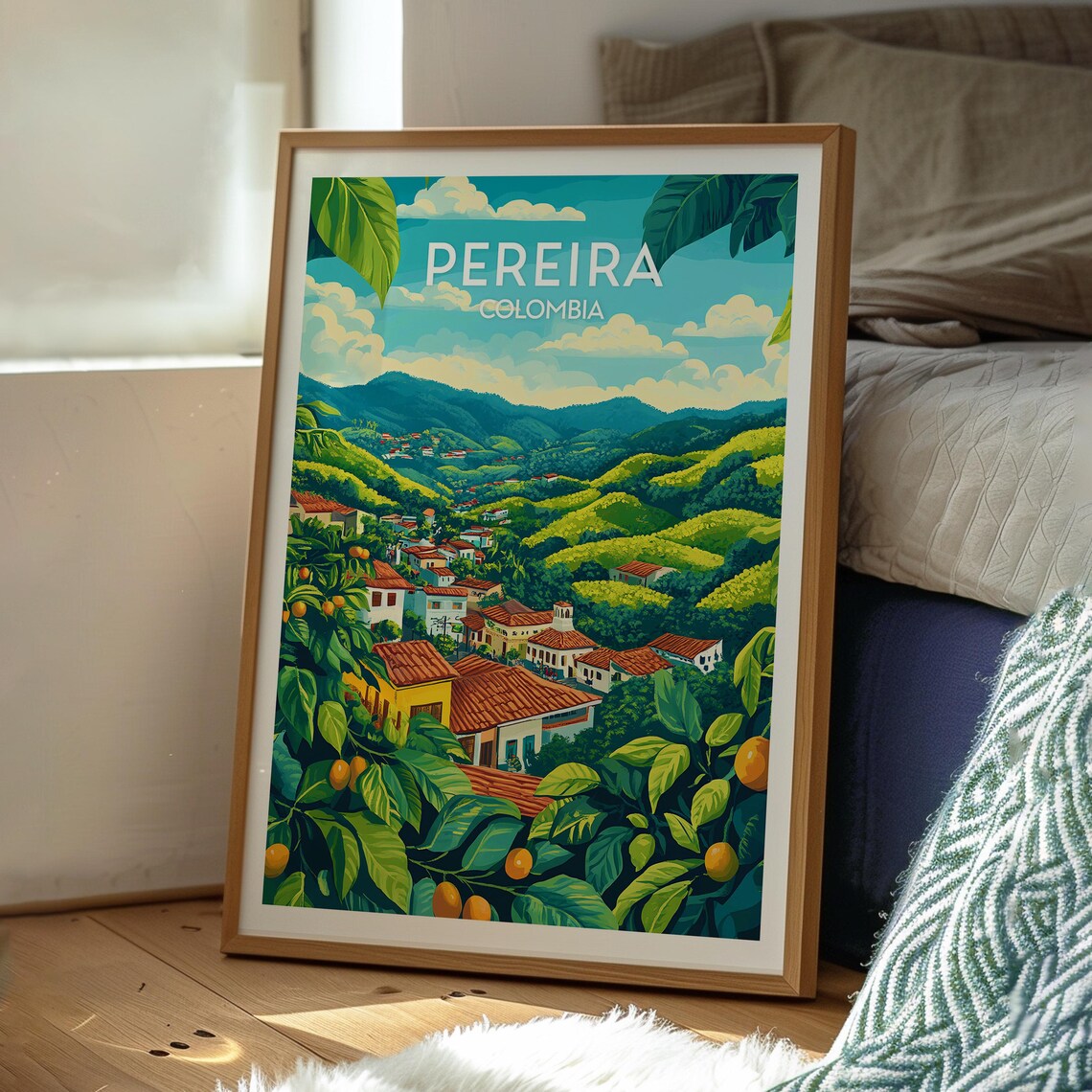 Pereira Colombia Coffee Town Green Hills Valley Travel Poster - Image 3