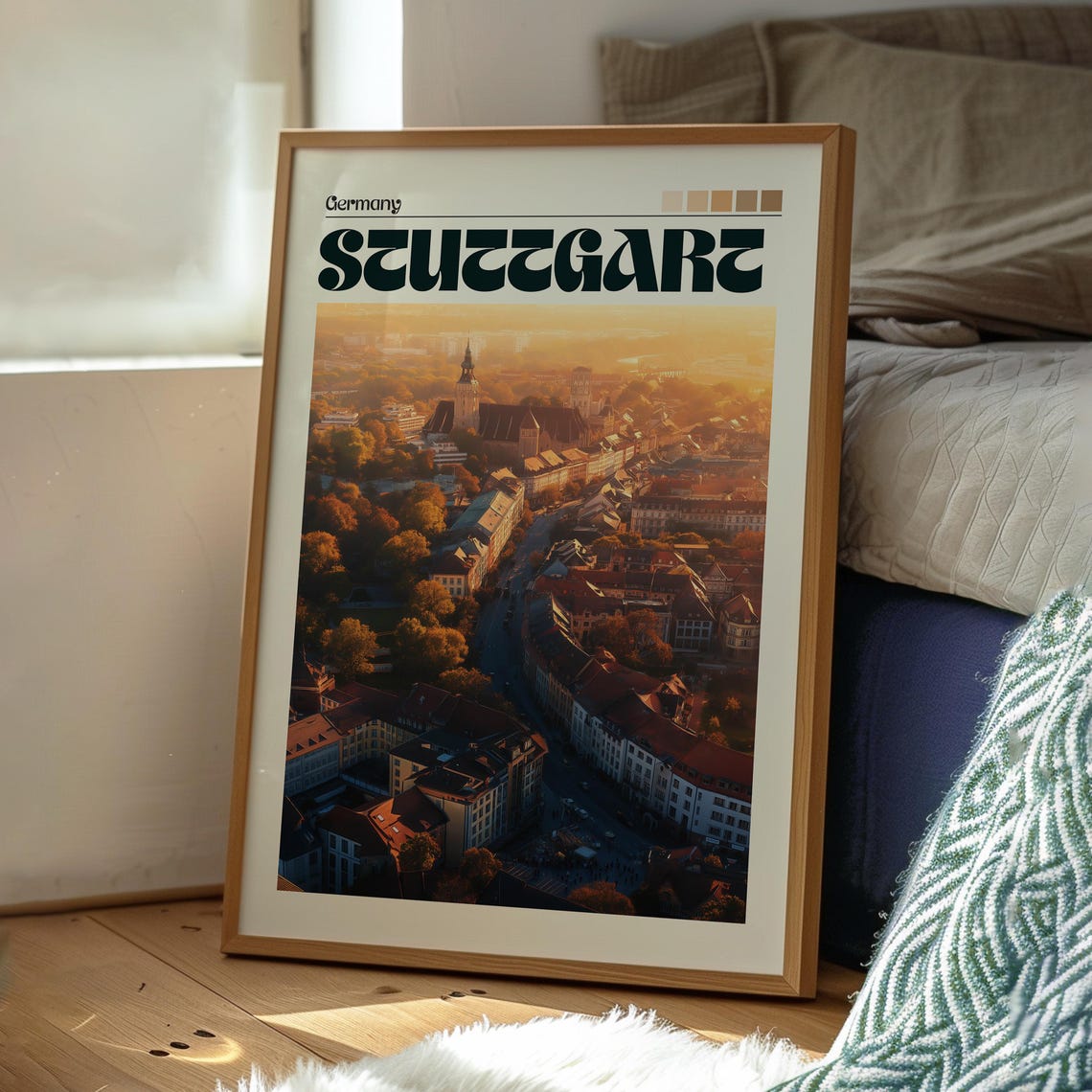 Stuttgart Germany Old Town Aerial Sunset Historic City Skyline Poster - Image 3