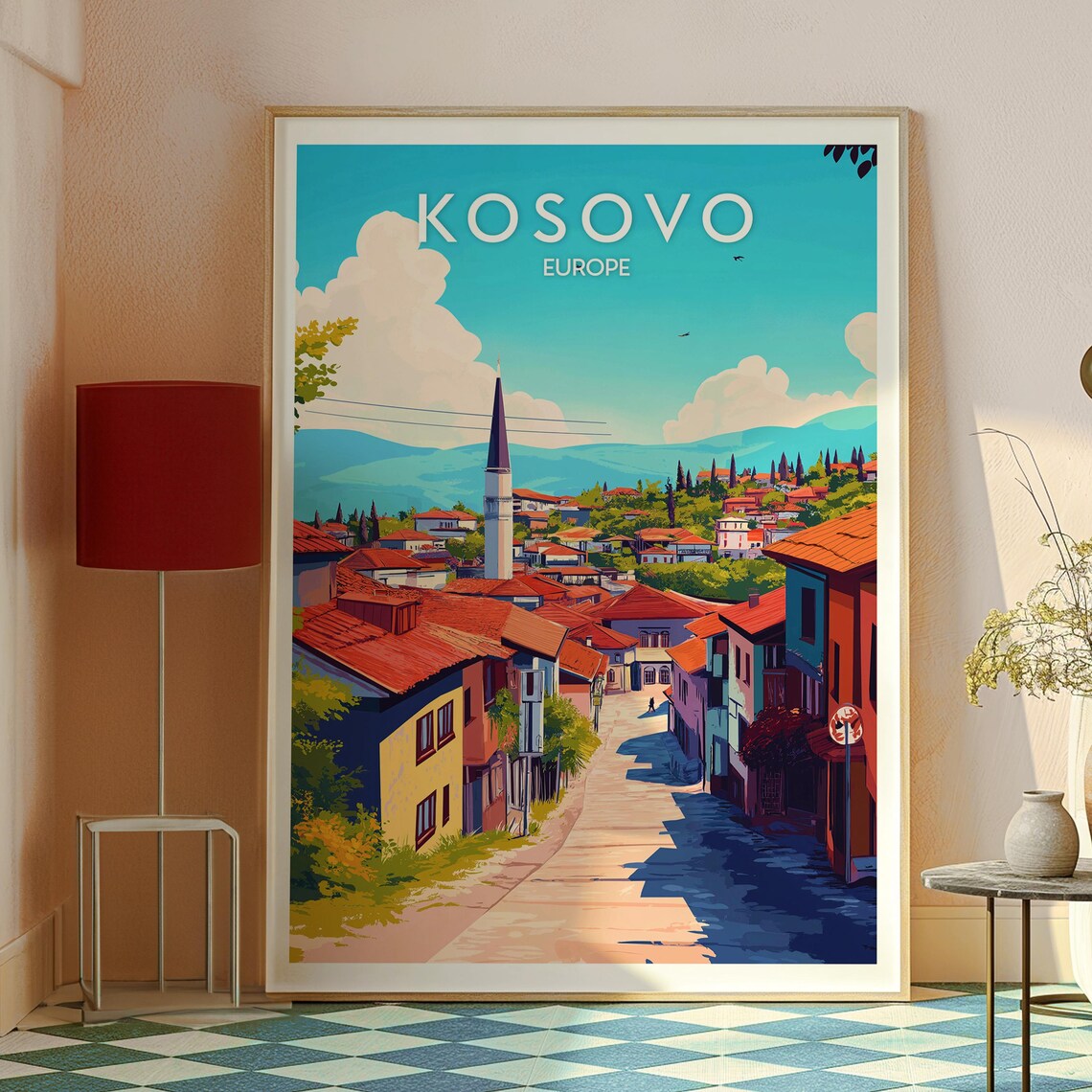 Kosovo Europe Historic Old Town Street Mountain Vista Poster - Image 2