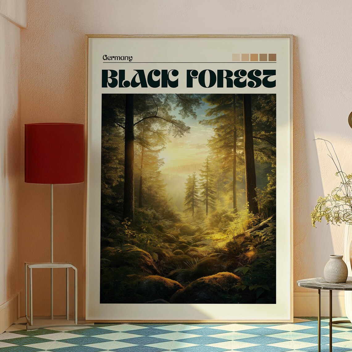 Black Forest Germany Misty Pine Forest Golden Light Travel Poster - Image 2