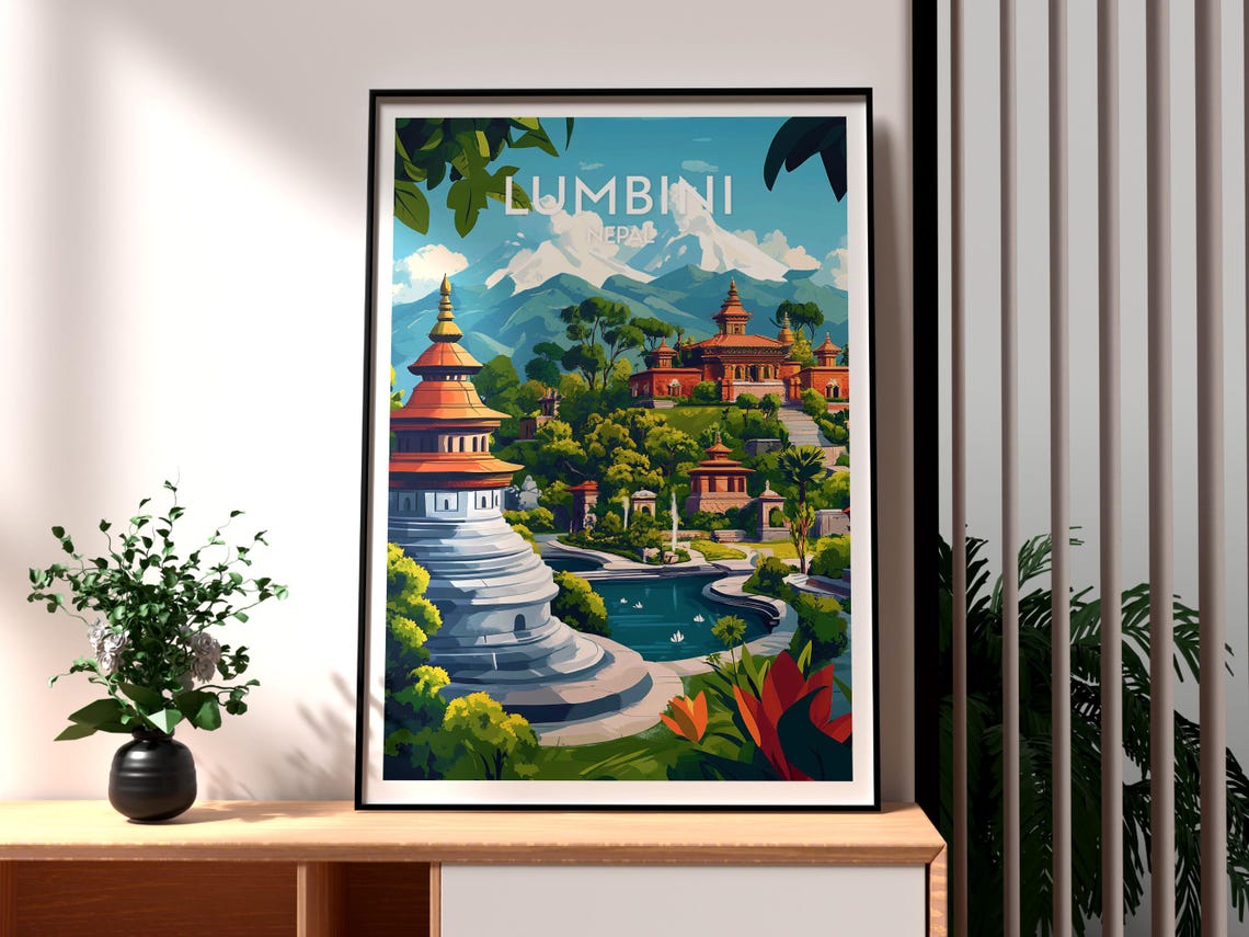 Lumbini Nepal Buddhist Stupa Temples Sacred Garden Travel Poster