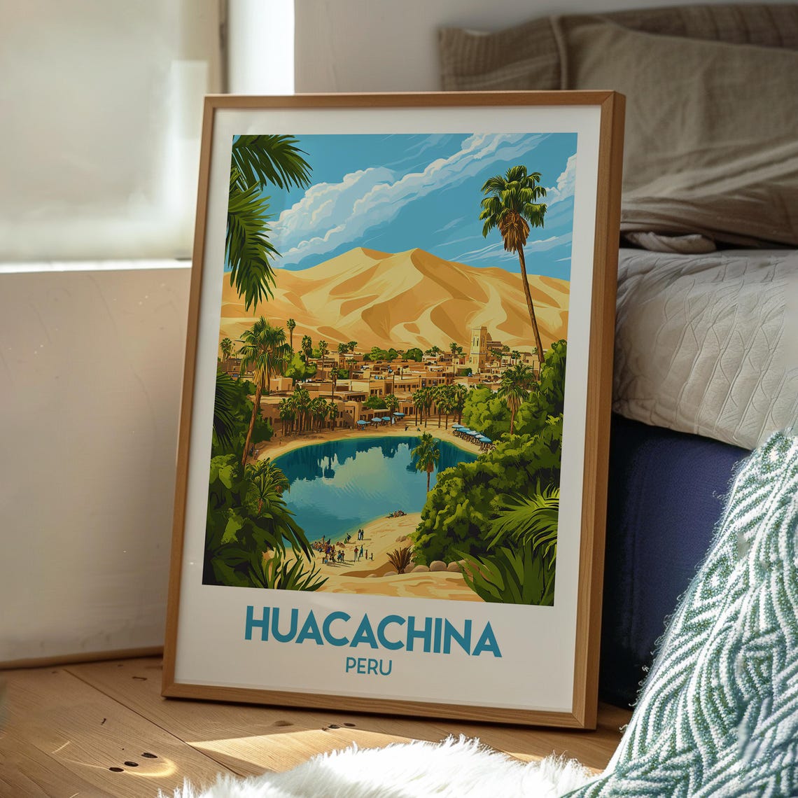 Huacachina Peru Desert Oasis Lagoon Palm Retreat Scene Poster - Image 3