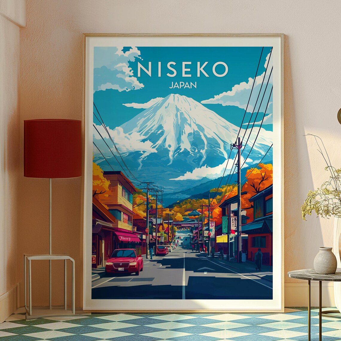 Niseko Japan Snow Capped Mountain Town Street Retro Travel Poster - Image 2