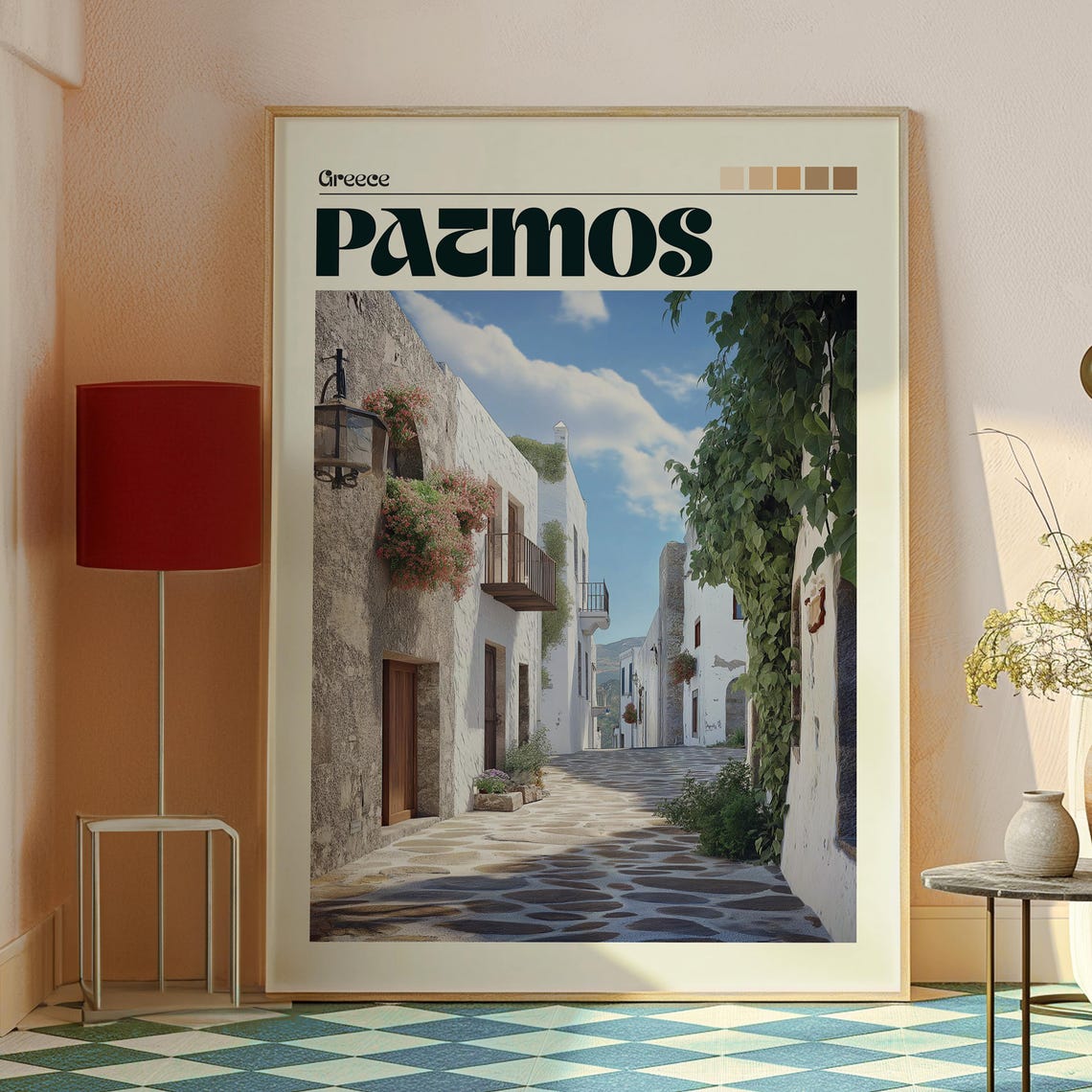 Patmos Greece Whitewashed Old Town Stone Alley Travel Poster - Image 2