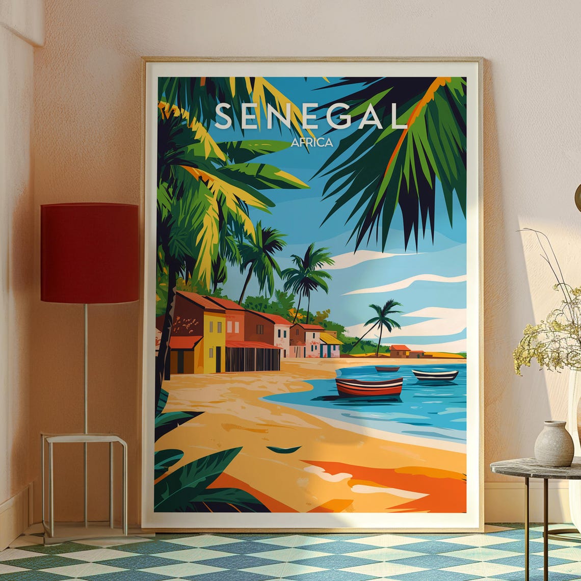 Senegal Africa Tropical Beach Village Palm Retro Travel Poster - Image 2