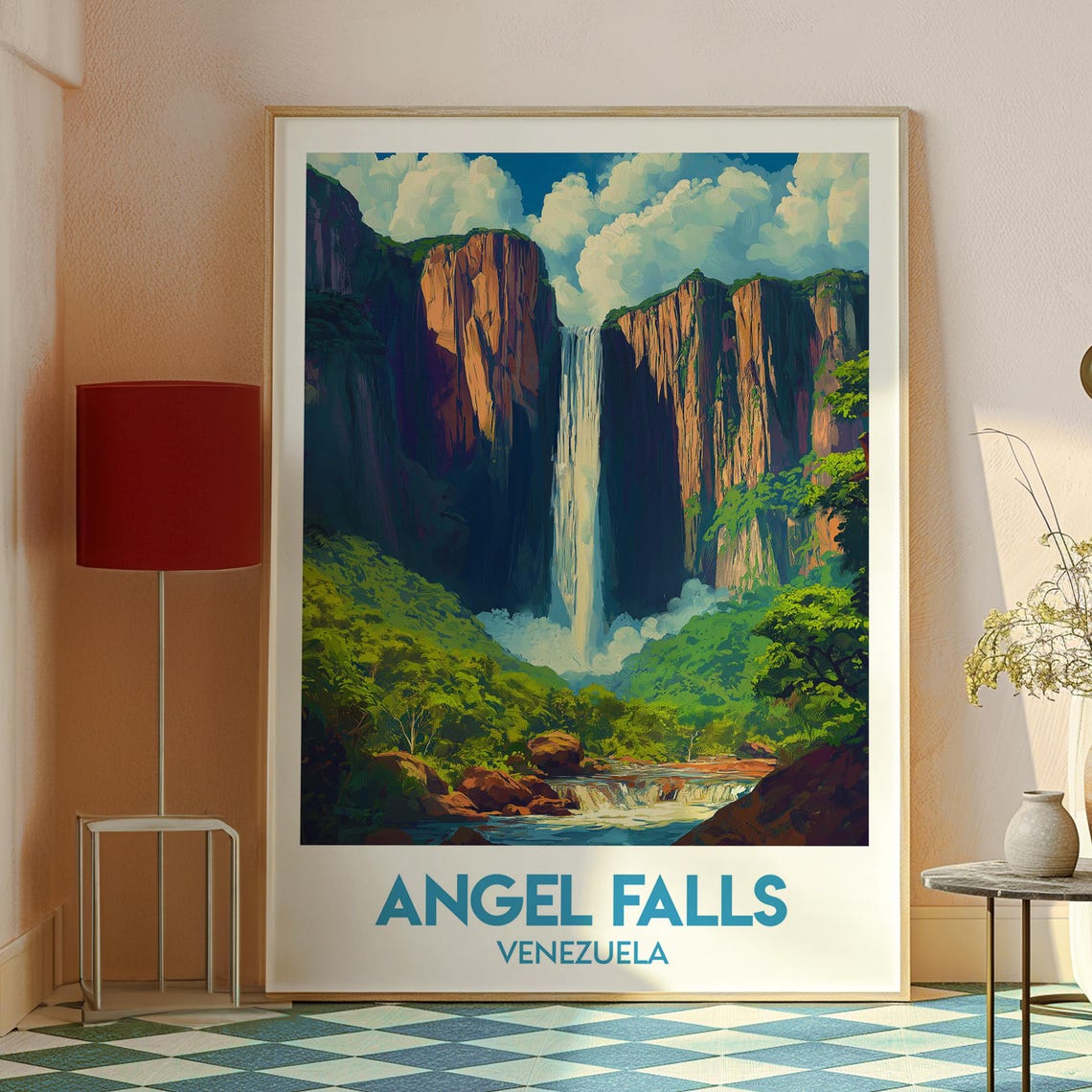 Angel Falls Venezuela Towering Waterfall Jungle Cliffs Vintage Poster - Image 2