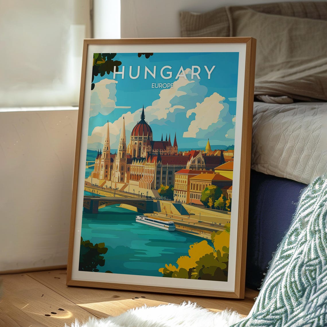Hungary Europe Budapest Parliament Danube Riverfront Travel Poster - Image 3