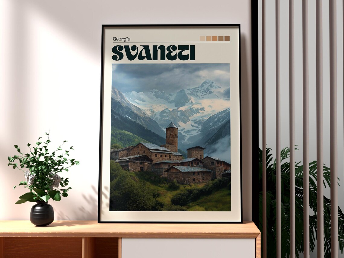 Svaneti Georgia Medieval Stone Towers Snowy Caucasus Mountains Poster