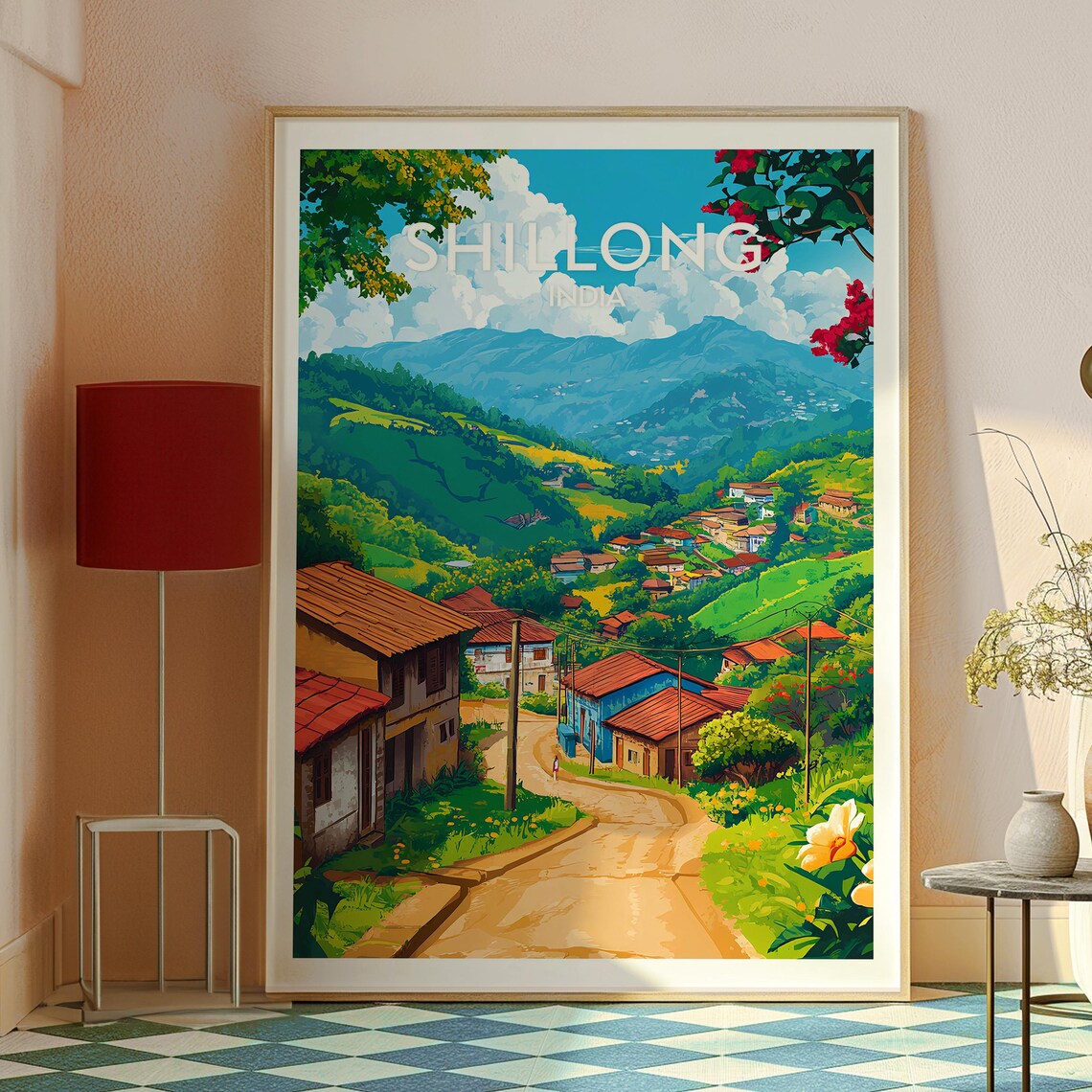 Shillong India Hill Town Winding Red Roof Road Vintage Travel Poster - Image 2
