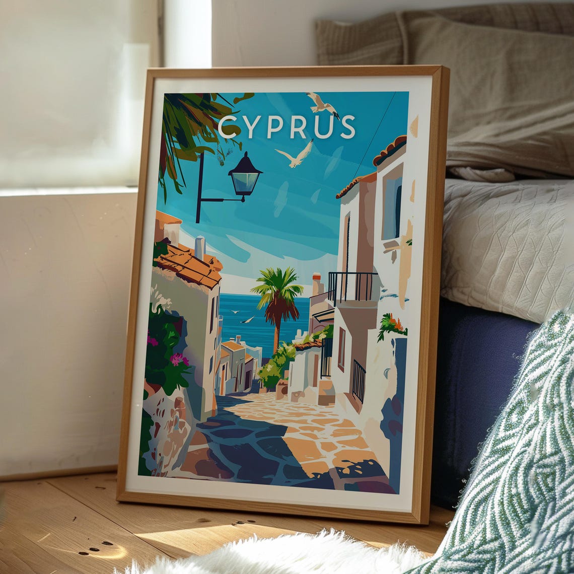 Cyprus Travel Poster, Kato Paphos and Ancient Kourion - Image 3
