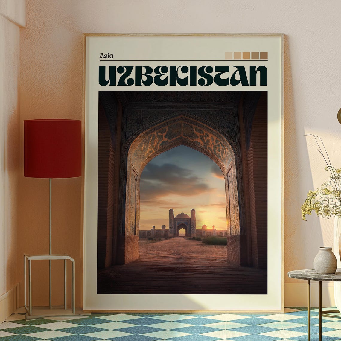 Uzbekistan Islamic Archway Domed Mosque Sunset View Art Poster - Image 2