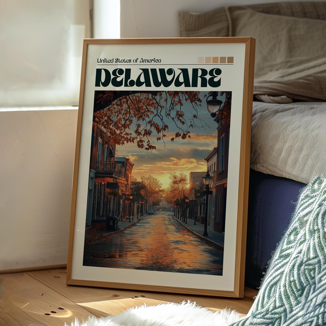 Delaware USA Autumn Small Town Street Fall Foliage Travel Poster - Image 3