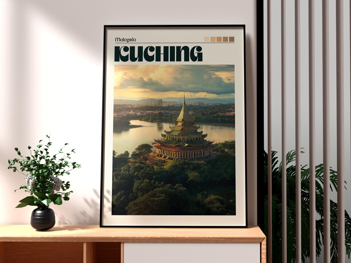 Kuching Travel Poster, Sarawak City Wall Art