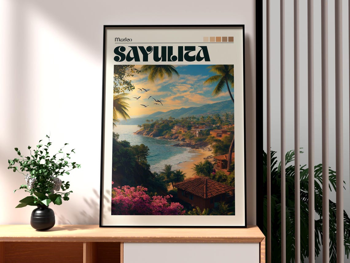 Sayulita Print Mexico Wall Art Beach Poster Travel Surfing