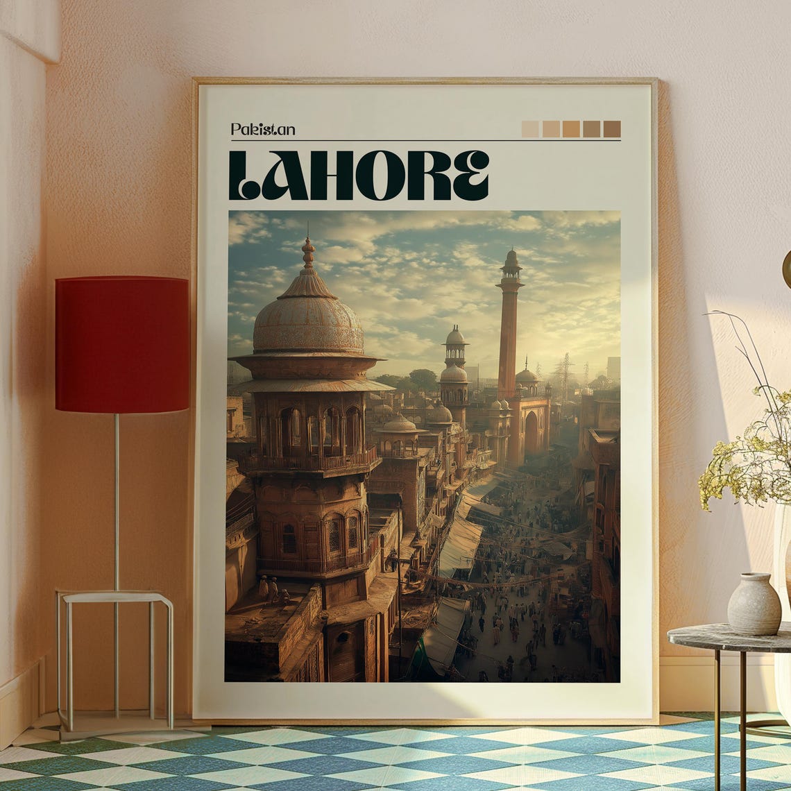 Lahore Pakistan Historic Old City Bazaar Domes Minarets Poster - Image 2