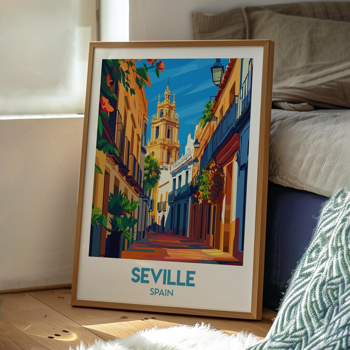 Seville Spain Old Town Street Giralda Tower Andalusia Travel Poster - Image 3