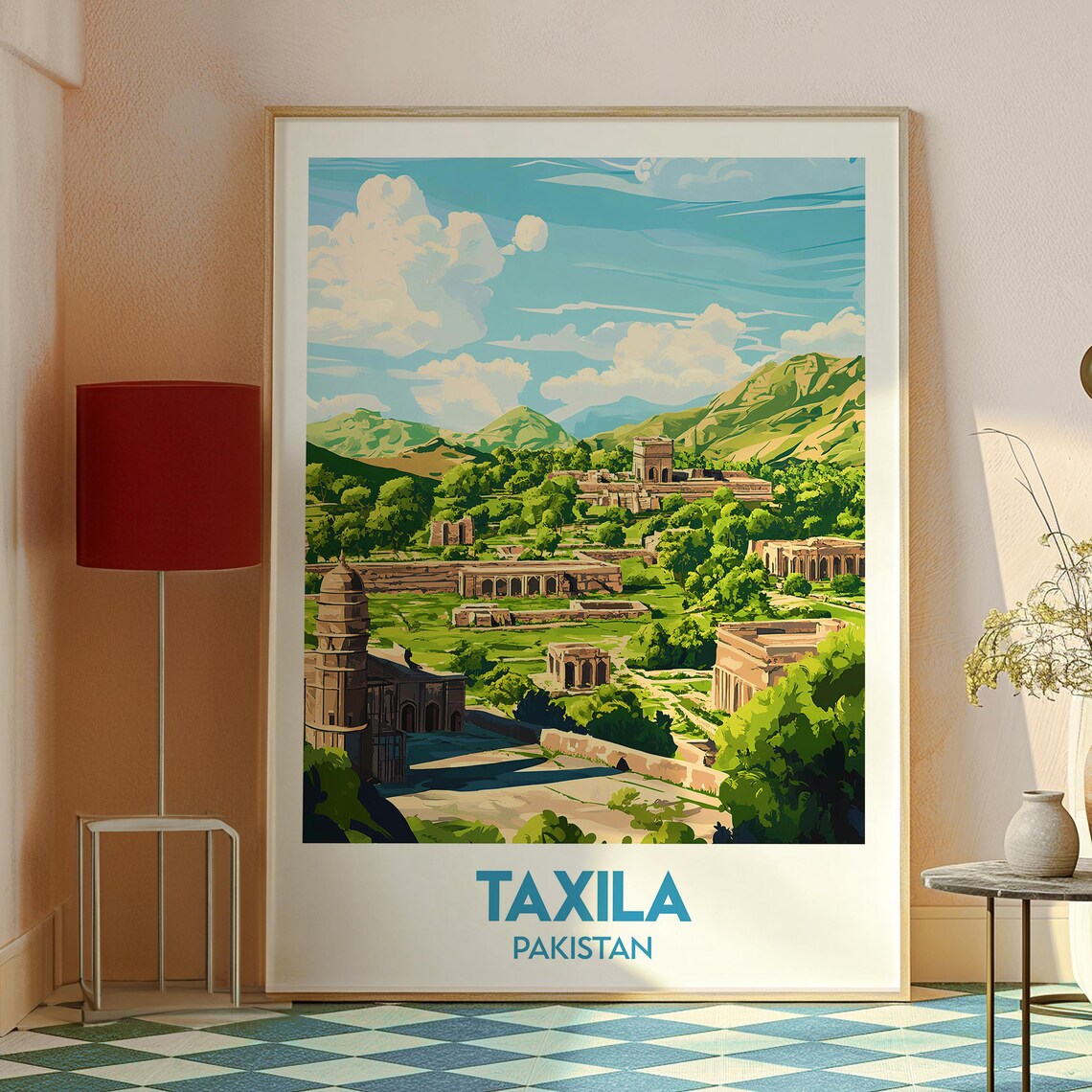 Taxila Pakistan Ancient Ruins Valley Green Vintage Travel Poster - Image 2