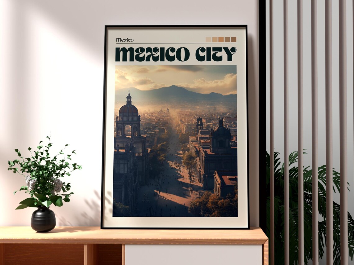 Mexico City Mexico Golden Hour Skyline Retro Vintage Travel Poster