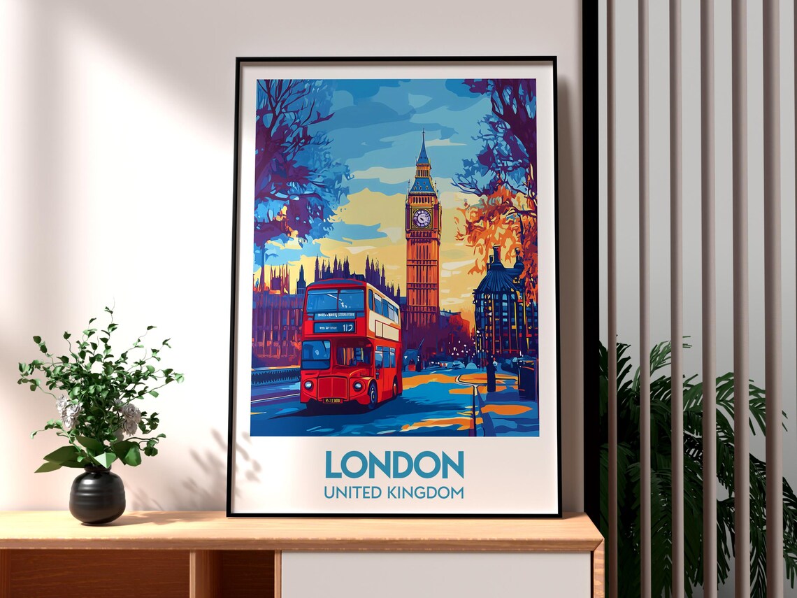 London Big Ben Red Double Decker Bus Colorful United Kingdom Poster