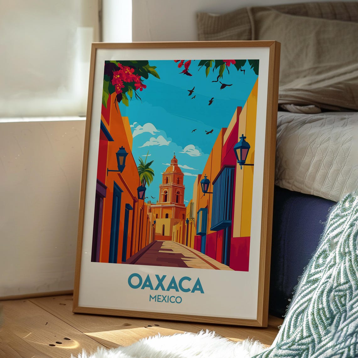 Oaxaca Mexico Colorful Colonial Street Church Dome Travel Poster - Image 3