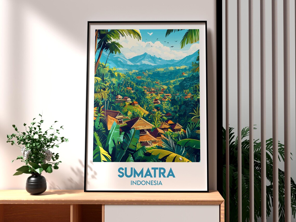 Sumatra Indonesia Jungle Village Mountains Tropical Travel Poster