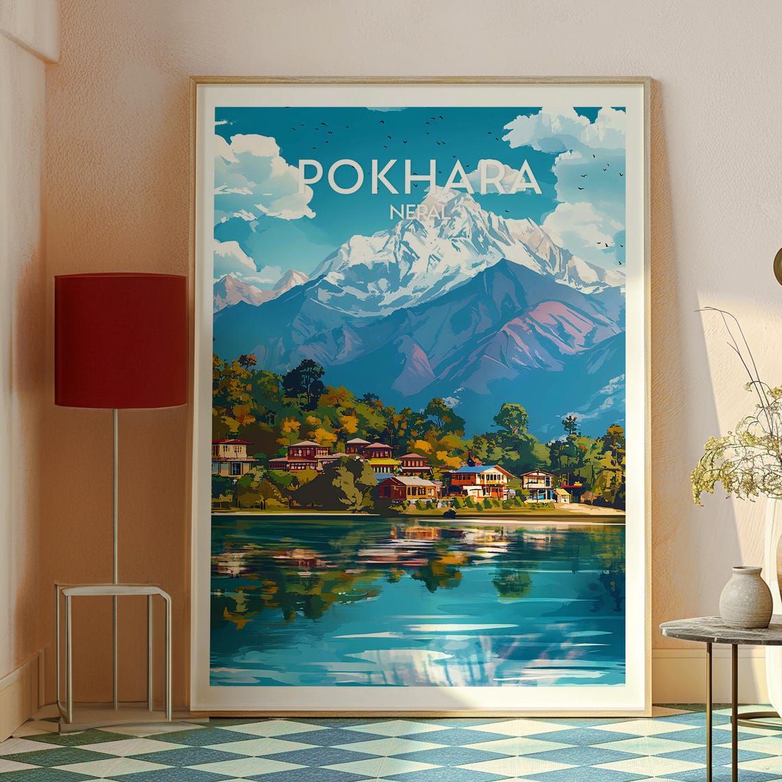 Pokhara Nepal Serene Himalayan Peaks Lakeside Reflections Poster - Image 2
