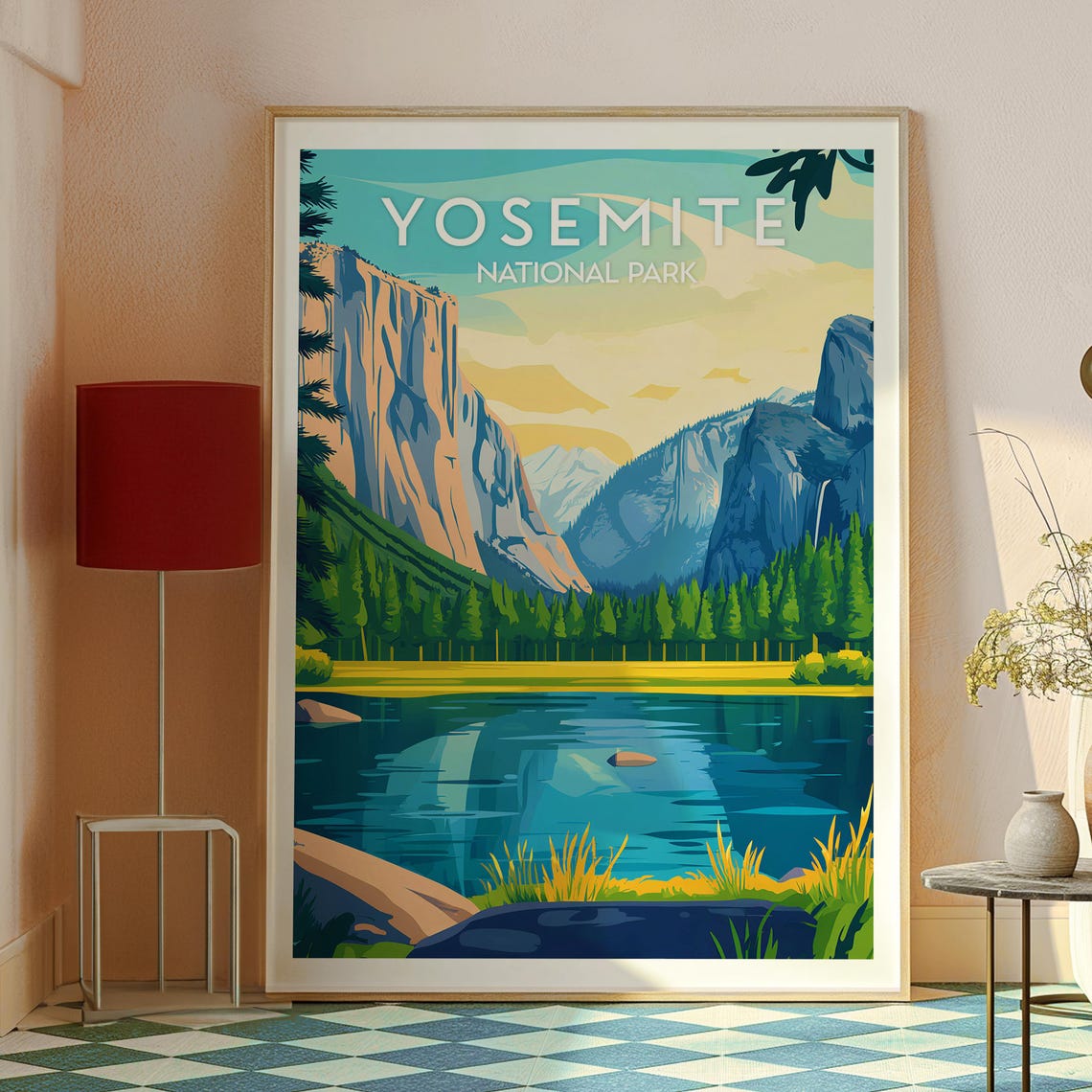 Yosemite National Park Granite Cliffs Valley Sunset Illustrated Poster - Image 2