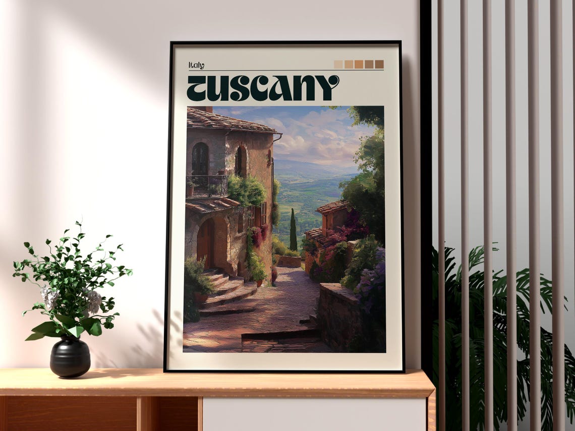Tuscany Italy Stone Villa Cypress Trees Rolling Hills Landscape Poster