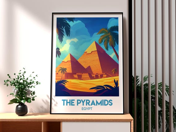 The Pyramids Of Giza Poster Egypt Travel Art Print Sphynx Wall Wonder World