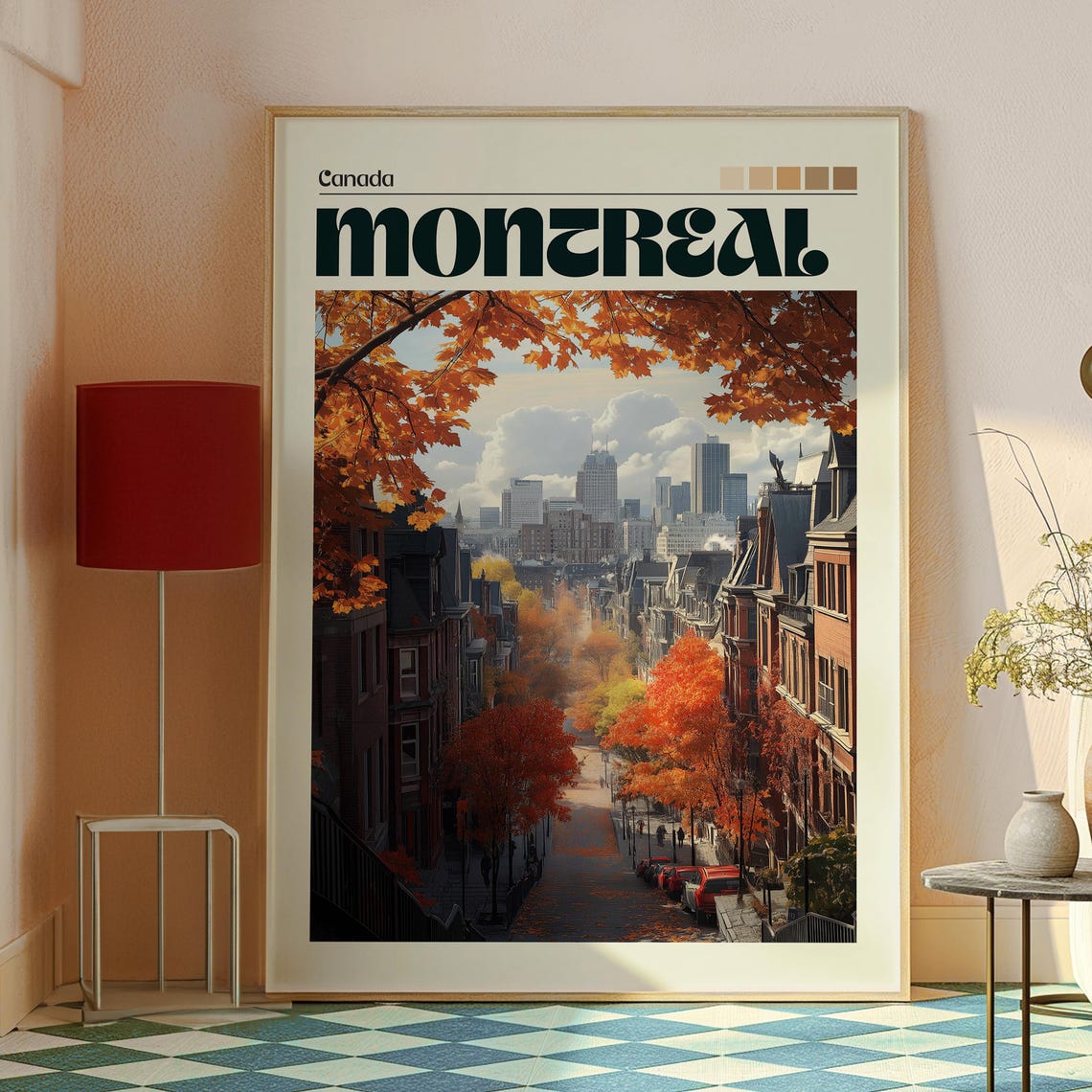Montreal Canada Autumn City Street Maple Leaves Skyline Poster - Image 2