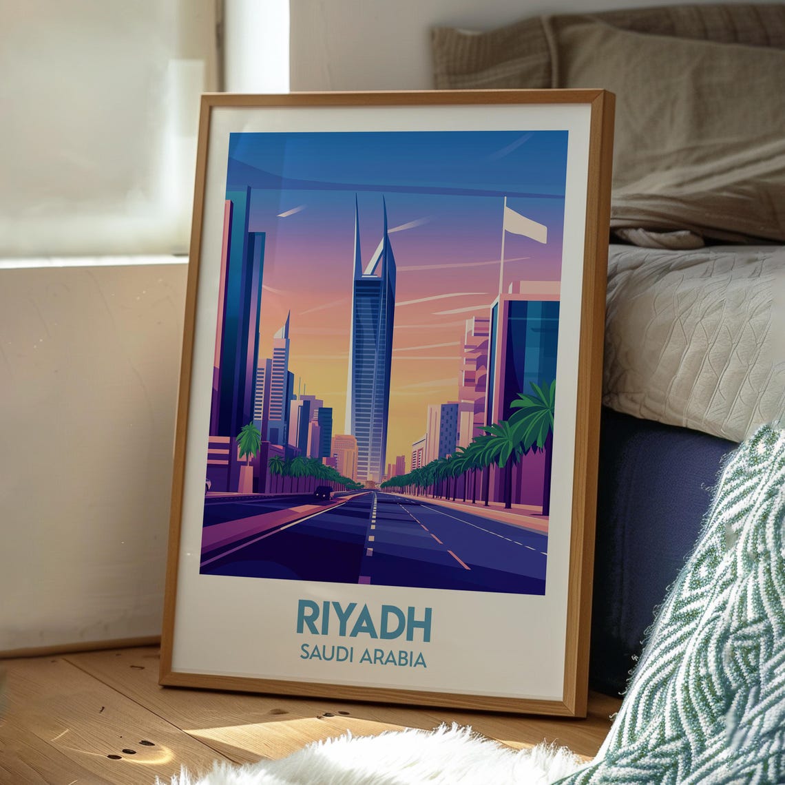 Riyadh Saudi Arabia Sunset Boulevard Skyline Palm Art Poster