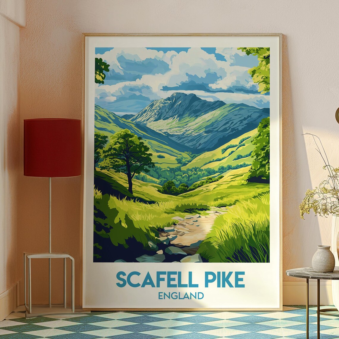 Scafell Pike England Green Valley Hiking Trail Retro Travel Poster - Image 2