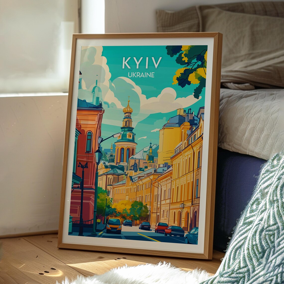Kyiv Ukraine Golden Dome Church Historic Street City Travel Poster - Image 3