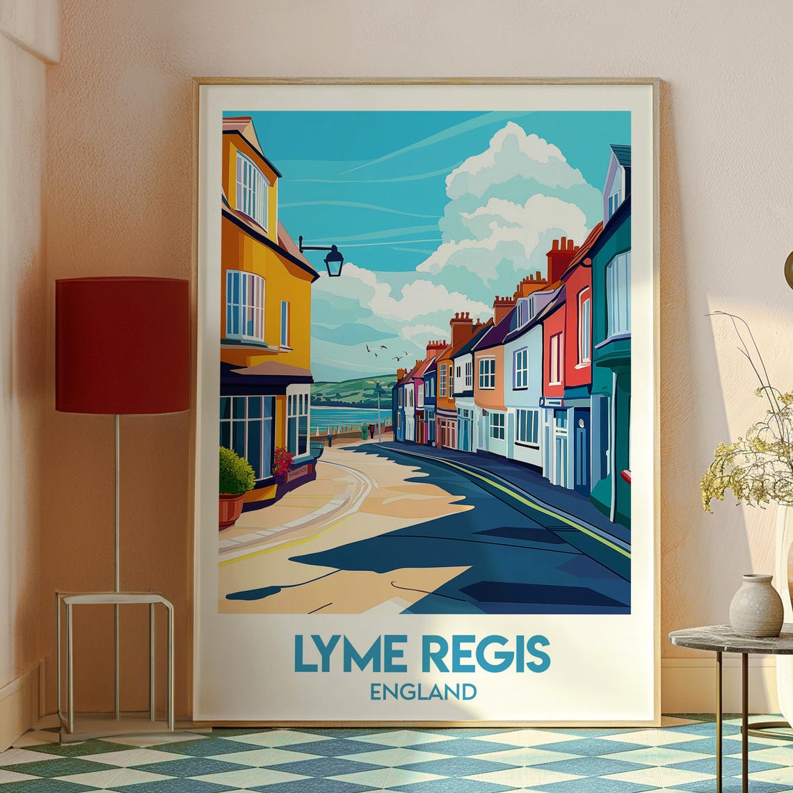Lyme Regis England Colorful Coastal Seaside Street Travel Poster - Image 2