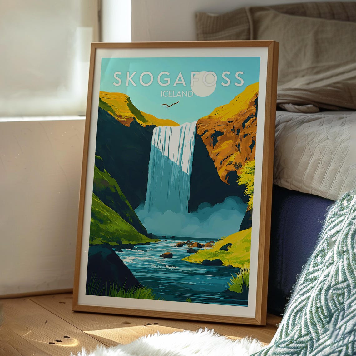 Skogafoss Iceland Travel Poster, Waterfall Wall Art - Image 3