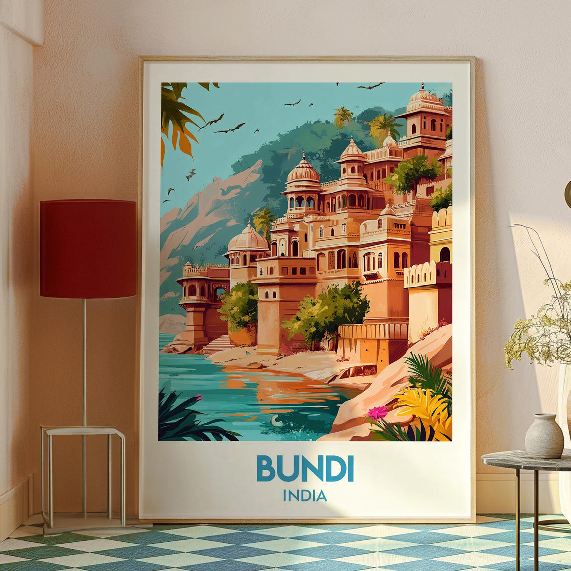 Bundi India Golden Palaces Riverside Heritage Vintage Travel Poster - Image 2