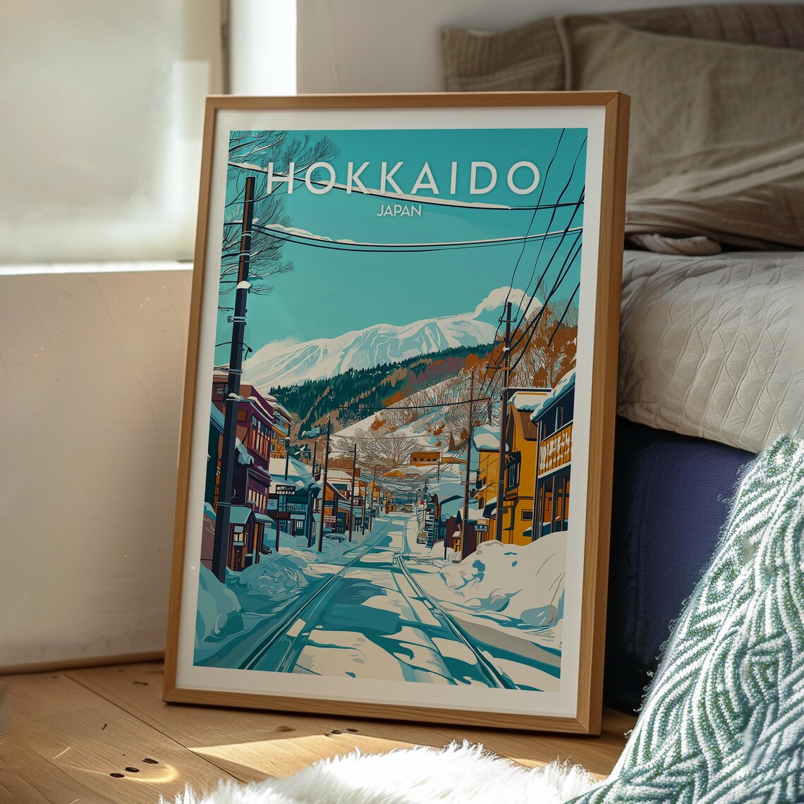 Hokkaido Japan Snowy Winter Street Mountain Retro Travel Poster - Image 3