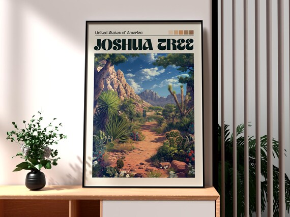 Joshua Tree California Desert Trail Rock Cactus Bloom Travel Poster