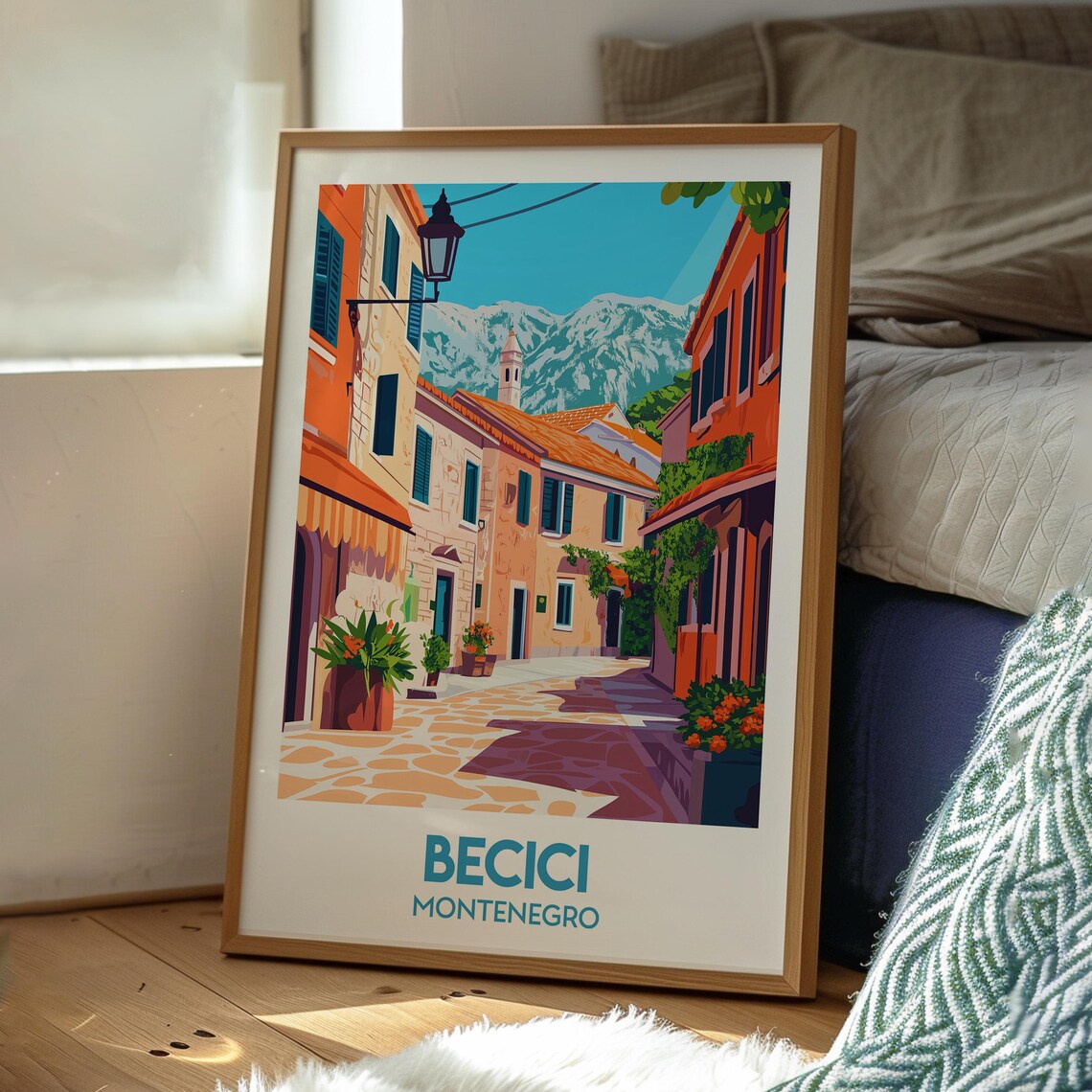 Becici Montenegro Old Town Street Mountain Vintage Travel Poster - Image 3
